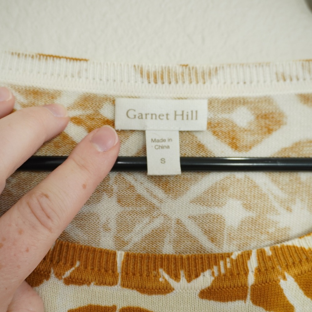 Garnet Hill Size Small Silk Cotton Shibori Print Sweater Mustard Yellow Cream - Picture 3 of 6
